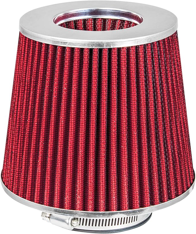 Mortar Aftermarket Auto Air Filter Replacement - Car Enthusiast Class Universal Cold Air Intake Gulps in More Air for More Engine Power & Passionate Induction Sound, 3 In, Red
