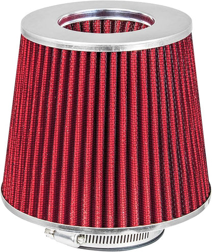 Mortar Aftermarket Auto Air Filter Replacement - Car Enthusiast Class Universal Cold Air Intake Gulps in More Air for More Engine Power & Passionate Induction Sound, 3 In, Red