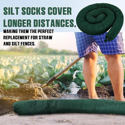 2 Pcs Sediment Filter Erosion Control Blanket Silt Fence Sock with Stuffers Drain Stormwater Sediment Filter for Erosion Control and Storm Drain Protection (Green)