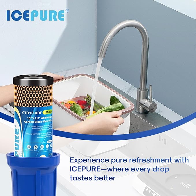 ICEPURE 1 Micron 2.5" x 10" Whole House Water Filter Coconut Shell Activated CTO Carbon and KDF Cartridge for Home, Compatible with WFPFC8002, WFPFC9001, FXWTC, SCWH-5, WHEF-WHWC, AMZN-SCWH-5, 3PACK