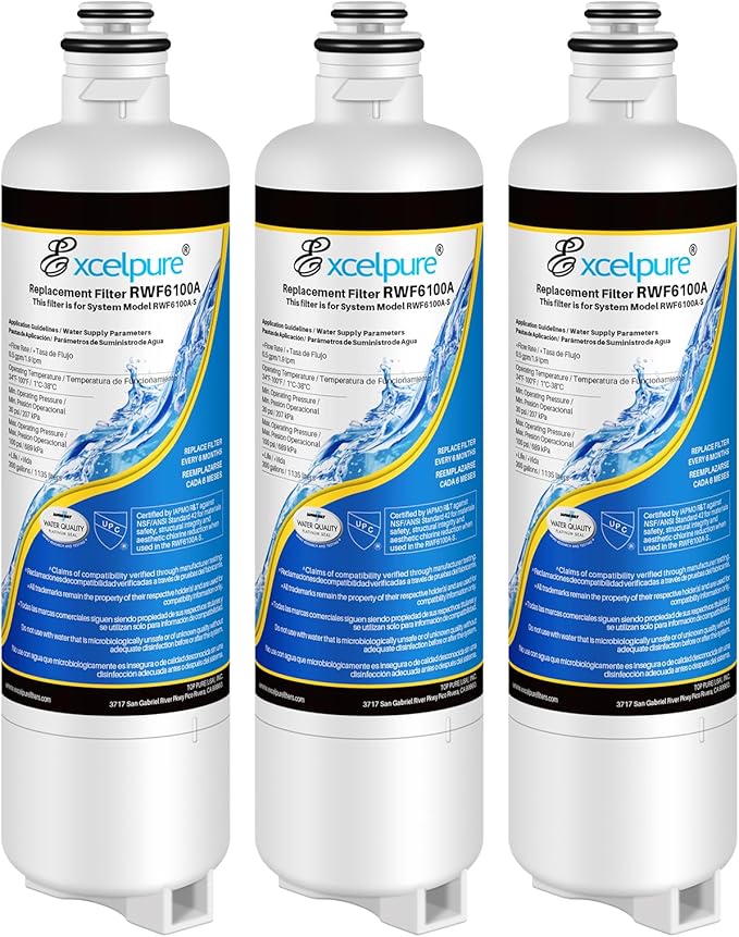 EXCELPURE RWF6100A Refrigerator Water Filter Replacement For Bosch Ultra Clarity Pro BORPLFTR50, BORPLFTR55, 12033030, 11025825, 11032531, B36CT80SNS, B36CL80ENS, WFC100MF, WFS200MF, 3PACK