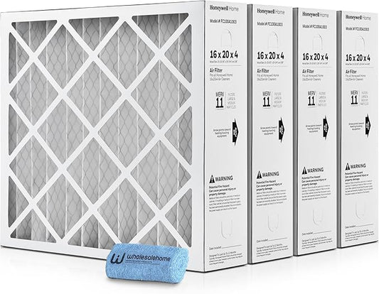 16x20x4 Air Filter Replacement MERV 11, FC100A1003 Pleated HVAC AC Furnace Filters with Wholesalehome Cleaning Cloth, 4-Pack (Actual Size: 15.94 x 19.75 x 4.38 Inches)