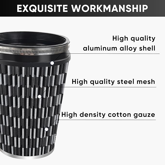 6" 152mm Cold Air Intake Filter Clamp-On Replacement High Flow Inlet Air Filter High Performance Washable Cone Filter 9" Tall Carbon Fiber Pattern