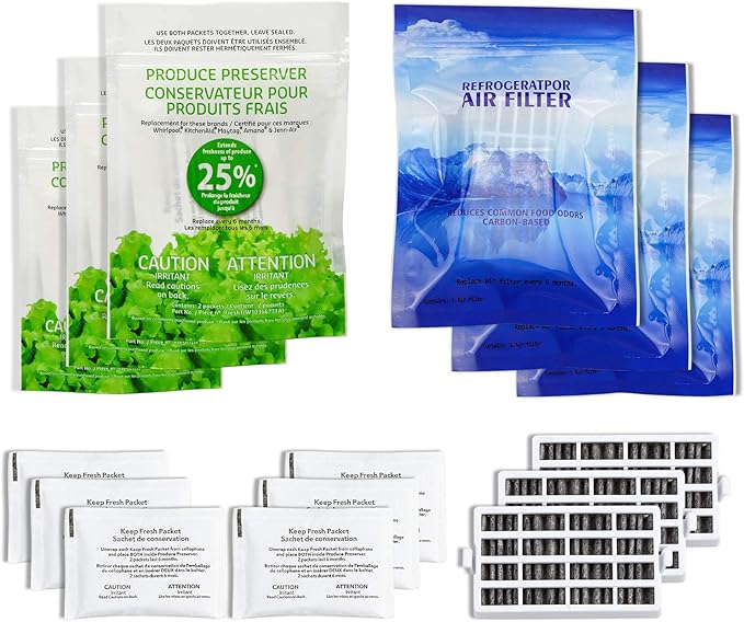 AMI PARTS W10311524 Air Filter &W10346771A Produce Preserver Replacement Compatible with Refrigerator(pack of 3 each)