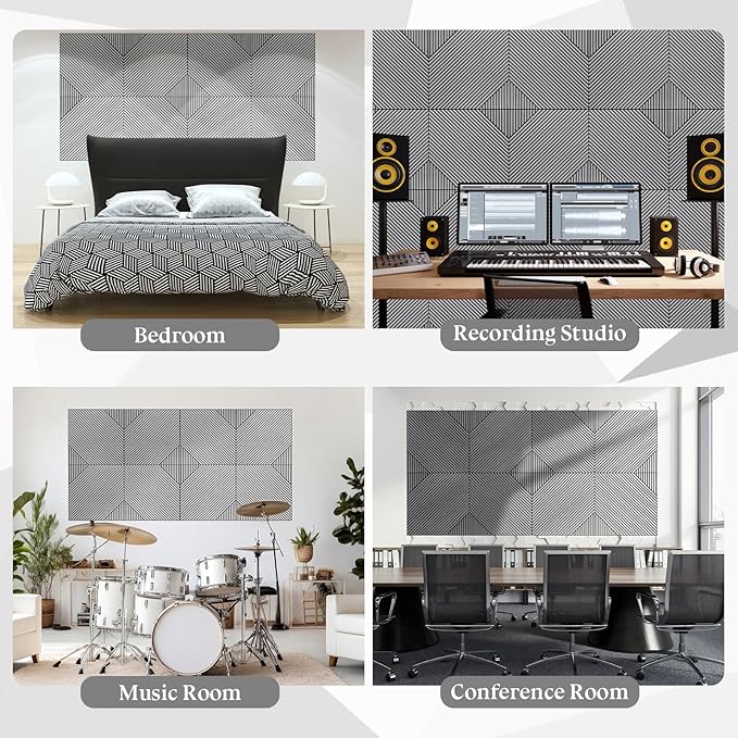 6 Pack Large Acoustical Wall Panels 23.6 x 23.6 Inches Acoustic Peel and Stick Self Adhesive 3D Wall Panel Sound Absorbing Art Decorative Acoustic Panel for Interior and Ceilings Soundproof