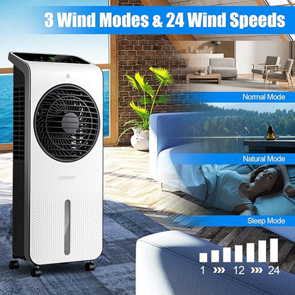 COSTWAY Portable Evaporative Air Cooler, 3-in-1 Swamp Cooler w/Remote Control, 360° Rotating Fan Blade, 3 Modes, 12H Timer, 2 Ice Packs, Air Cooling Fan with Fan & Humidifier for Room Home Office