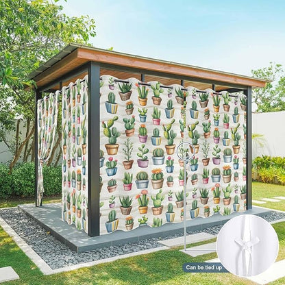 Summer Cactus Outdoor Curtains for Patio Cactus Tropical Plant Wooden Waterproof Outside Curtains with Grommet Top Weatherproof Curtain for Cabana Pergola Gazebo, 2 Pack, 54" W x 108" L