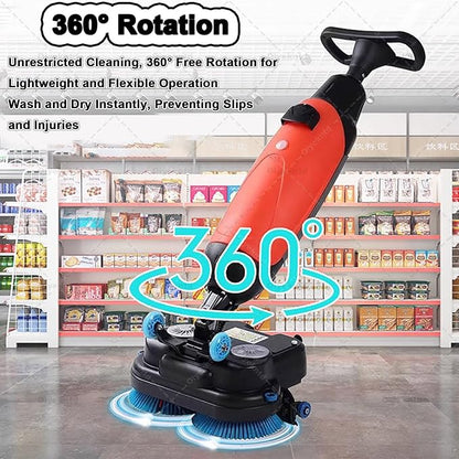 Commercial Floor Scrubber Machine Lightweight Electric Floor Cleaner with 17" Cleaning Width, Rotary Double Brushes, 360° Rotating Head, Efficiently Scrubs The Floor and Leaves it Dry Grey