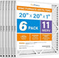 LotFancy 20x20x1 Air Filter MERV 11 6-Pack, Electrostatic Pleated AC Furnace Air Filter, Captures Dust, Smog & Pet Dander, Actual Size: 19.75"x19.75"x0.75"