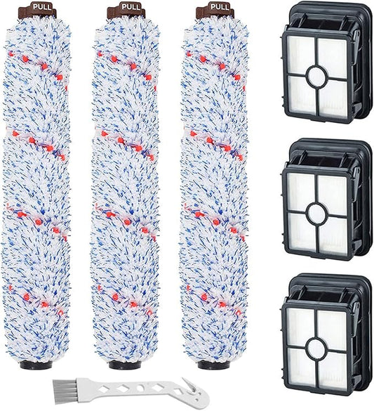 Lemige 3 Pack Multi-Surface Brush Roll 1868 + 3 Pack Vacuum Filter 1866 for Bissell CrossWave Cleaner 2306A 1785A 3888A, Compare to Part # 1608683, 160-8683, 1608684 (3 Brush Rolls + 3 Filters)