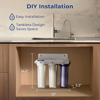 iSpring US31 Under Sink Water System, NSF Certified 3-Stage Water Filters, Reduces PFAS, Chloramine, Chlorine and More, Tankless Water Filter System with Faucet