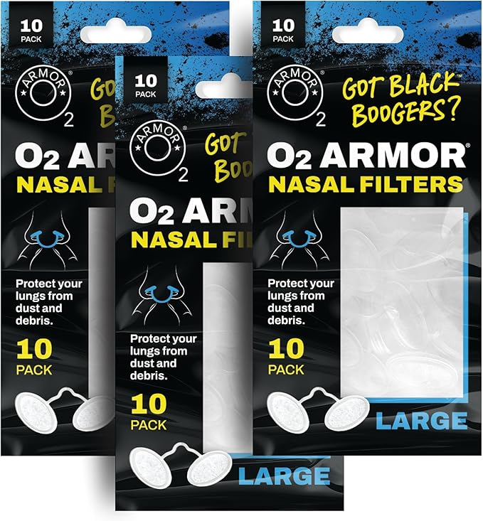 O2 Armor Nose Filters for Welders & Allergies - Nose Filter for Dust - Nasal Filters for Welding - Nose Dust Mask for Construction (30 Pack - 3x10, Size Large)