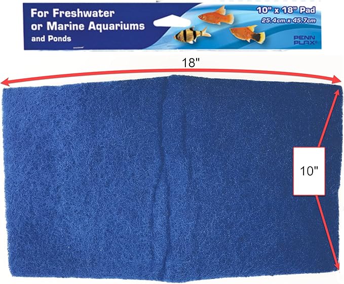 Penn-Plax Cascade Poly Fiber Plus Aquarium Filter Media Pad - Flexible Cut-To-Fit for Freshwater, Saltwater Tanks & Ponds - Works with All Filter Types - Captures Fine & Coarse Debris - 10 x 18 Inches