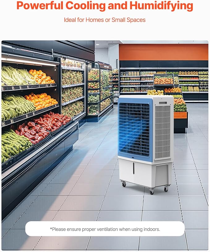 VEVOR Evaporative Air Cooler, 4129 CFM with 12.7 Gallon Water Tank Swamp Cooler, Portable Cooling Fan with Remote Control, 12H Timer, 4 Ice Boxes, Quiet Operation, 3 Wind Speeds for Outdoor Indoor Use