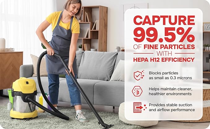 Dust Collection Bag (Large, 3-Pack) Shop Vac–Ready Vacuum Bags with High-Efficiency Filter Media, Easy Swap, Exclusive One-Hand Quick-Release Strap, Shop Vac Hose Fits up to 62mm
