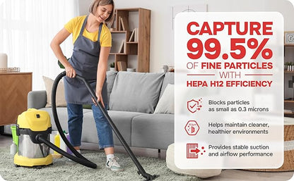 Dust Collection Bag (Large, 3-Pack) Shop Vac–Ready Vacuum Bags with High-Efficiency Filter Media, Easy Swap, Exclusive One-Hand Quick-Release Strap, Shop Vac Hose Fits up to 62mm