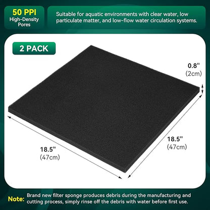 Borlech Aquarium Bio Filter Sponge Pad - Cut-to-Size Aquarium Filter Media for Fish Tank, Pond, Sump - Mechanical & Biological Filtration (18.5"x18.5"x0.8", 50PPI, 2 Pack)