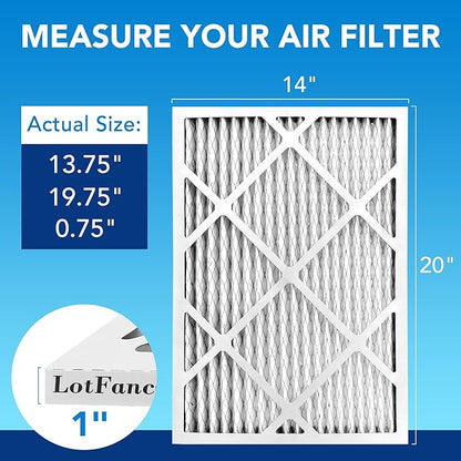 LotFancy 14x20x1 Air Filter MERV 13 6-Pack, Electrostatic Pleated HVAC Furnace Air Filter, Captures Pet Dander Smog Smoke, Actual Size: 13.75"x19.75"x0.75"