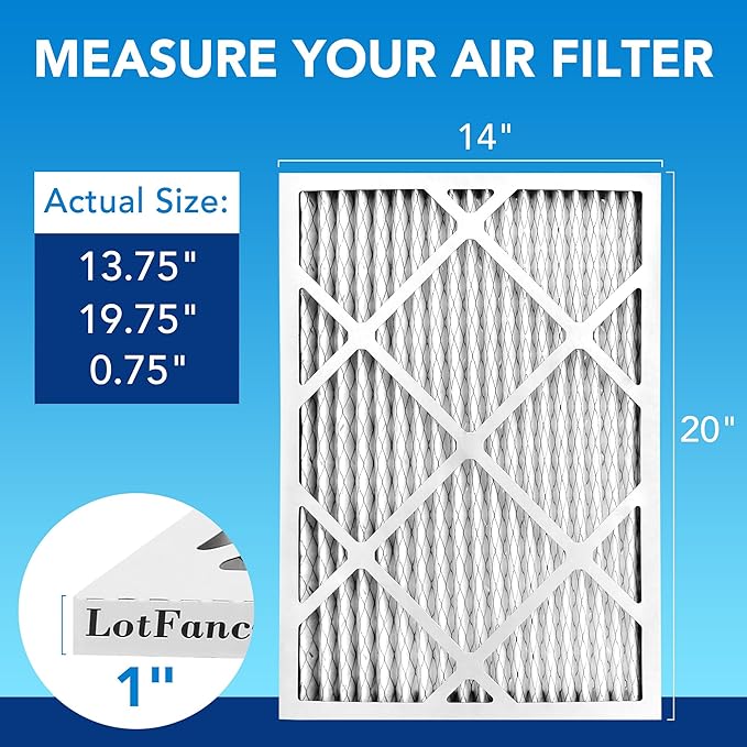 LotFancy 14x20x1 Air Filter MERV 13 4-Pack, Electrostatic Pleated HVAC Furnace Air Filter, Captures Pet Dander Smog Smoke, Actual Size: 13.75"x19.75"x0.75"