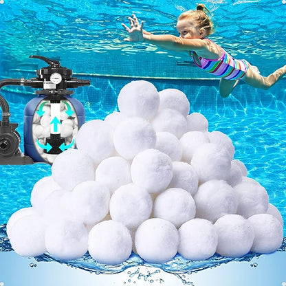 QwayHome 1.54 lbs Pool Filter Balls, Reusable Filter Sand Balls for Above Ground Pool Sand Pump, Pool Filter Sand Alternative, Eco-Friendly Fiber Filter Balls, Replace 55 lbs Filter Sand, White