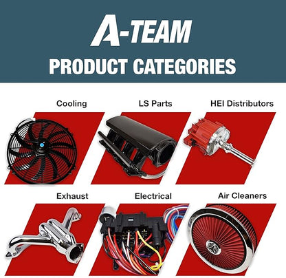 A-Team Performance High-Flow Air Cleaner Assembly - 14x3in, Red Chrome Top & Base Red Air Cleaner Element - Performance Auto Parts & Replacement Filter - Compatible with Chevrolet, GMC & Ford
