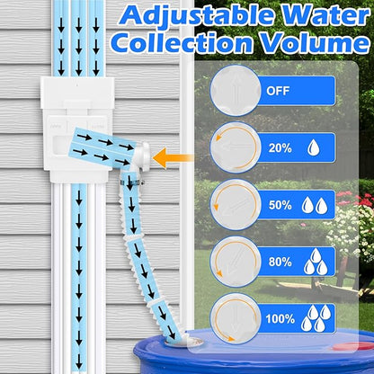 WADEO Rainwater Collection System, Rain Barrel Diverter Kit Fits for 2"x 3" or 3"x 4" Residential Downspouts, Downspout Diverter with Adjustable Valve and Filter, 5FT Hose, White