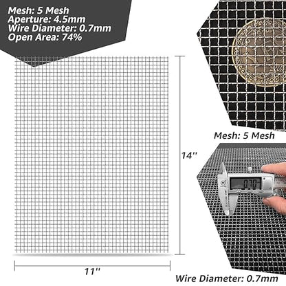2 Pack 14"x11" Wire Mesh, 5 Mesh Crimped Stainless Steel Mesh, Never Rust Sturdy Metal Mesh Screen for DIY Projects, Vent, Cage, Garden, Window Screen, Filter Mesh