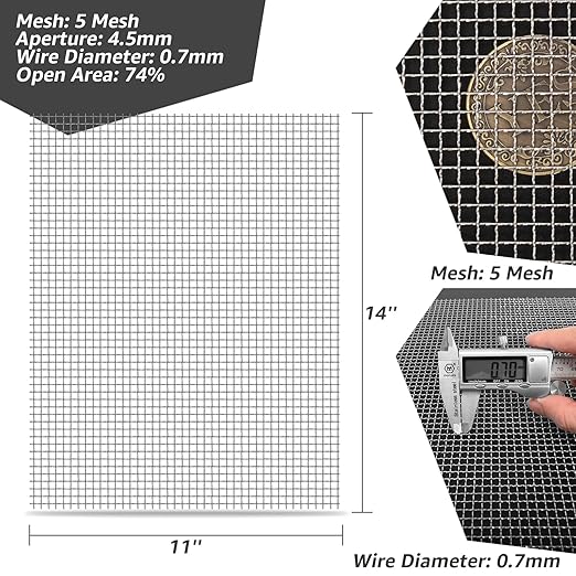 2 Pack 12"x24" Wire Mesh, 5 Mesh Crimped Stainless Steel Mesh, Never Rust Sturdy Metal Mesh Screen for DIY Projects, Vent, Cage, Garden, Window Screen, Filter Mesh