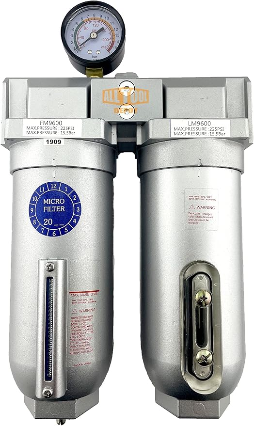 3/4" NPT SUPER DUTY Industrial Grade 2 Stages Coalescing Filter Desiccant Dryer System For Compressed Air Lines, Metal Bowls, Great For Paint Spray And Plasma Cutter