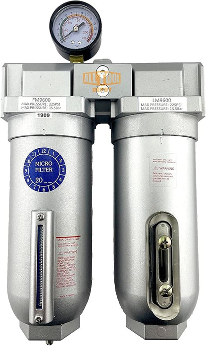 3/4" NPT SUPER DUTY Industrial Grade 2 Stages Coalescing Filter Desiccant Dryer System For Compressed Air Lines, Metal Bowls, Great For Paint Spray And Plasma Cutter
