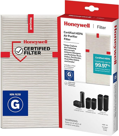 Honeywell HEPA Air Purifier Filter G, 1-Pack – for HPA030/HPA080 & HPA180 Series – Airborne Allergen Air Filter Targets Wildfire/Smoke, Pollen, Pet Dander, and Dust
