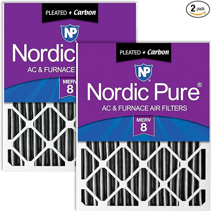 Nordic Pure 16x24x4 (Actual Size: 15 3/8 x 23 3/8 x 3 5/8) Pleated Plus Carbon Air Filters MERV 8 2 Pack