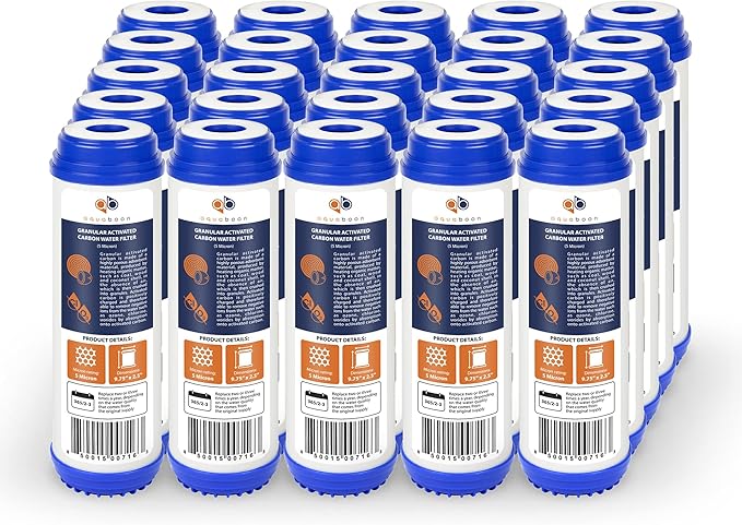 Aquaboon 5 Micron 10 x 2.5 Granular Activated Carbon Water Filter Cartridge GAC Water Filter Replacement Compatible with AP117, GAC-10, GAC1, 25 Pack