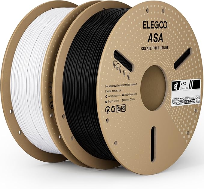 ELEGOO ASA Filament 1.75mm Deep Black & White 2KG, UV & Weather Resistant 3D Printer Filament for Outdoor Functional Parts, High Impact Strength Engineering Grad 1kg Spool (2.2lbs) Fit for FDM Printer
