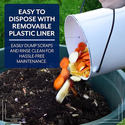 AuldHome Design Kitchen Compost Bin for Countertop | 1.3 Gallon Composting Bucket with Lid | Includes 3 Charcoal Filters | (White Enamel)