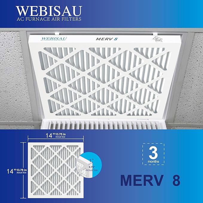 14x14x1 Air Filter MERV 8 MPR 600 2Pack Pleated HVAC AC Furnace Air Filters,Air Conditioner Filters(Exact size: 13 3/4"x13 3/4"x3/4")