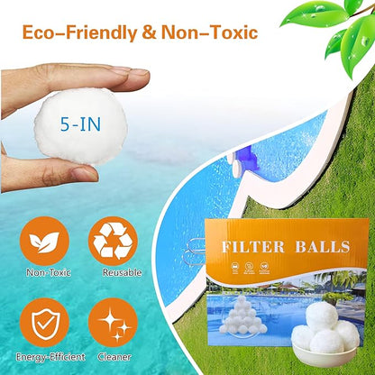 1.5 lbs Pool Filter Balls for Sand Filter, Reusable Pool Sand Filter Balls, Efficient Pool Fiber Filter Balls, Blue Filter Media Balls for Pool (Equals 55lbs Pool Filter Sand) (1, White)