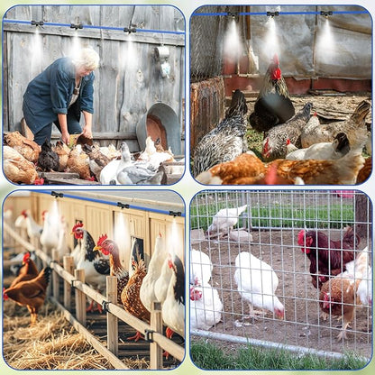 Upgraded 33FT Chicken Coop Cooling System with Water Filter Misting Cooling System Line & 20 Brass Mist Nozzles Teflon Tape 3/4" Adapter Chicken Coop Accessories for Patio Backyard Outdoor Summer Heat