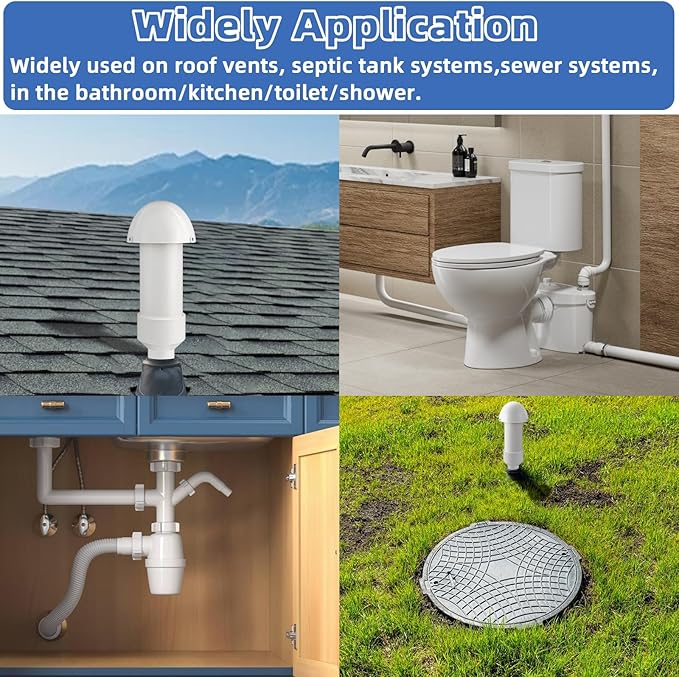 1.5 Inch Vent Stack Pipe Filter,Septic Tank Filter Vent Sewer Vents Cap for PVC Roof ABS Pipe Plumbing,Roof Vents Filters Remove Outdoor Septic and Sewer Odors&Improve Yard Patio Air,with Mushroom Cap