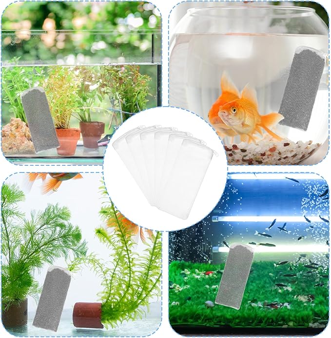 6 Packs Fine Mesh Bag Aquarium Mesh Bag Aquarium Filter Media Bags with Plastic Zipper, 8" x 3" Filter Bags for Fish Tank Pond Fine Resins Activated Carbon