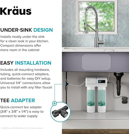 KRAUS Purita 2-Stage Under Sink Water Filtration System with Digital Display Monitor, FS-1001