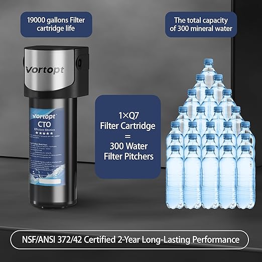 Vortopt Q7 Under Sink Water Filter System,Reduces Chlorine,Lead,Bad Taste & Odor,Under Counter Water Filter Direct Connect to Kitchen Faucets,NSF/ANSI 372/42 Certified,2 Year.