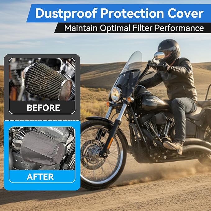 Meonum 2 Pack Cone Air Intake Filter Cover, Universal Cold Air Filter Sock Dustproof Protective Cover, Car Motorcycle Cleaner Wrap Accessories for High Flow Cone Intake Filters (Large)