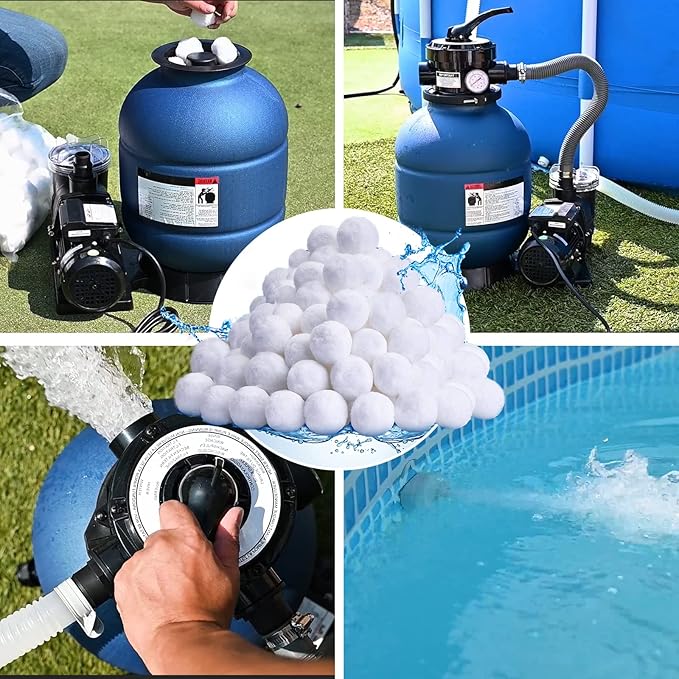 QwayHome 4.6 lbs Pool Filter Balls, Reusable Filter Sand Balls for Above Ground Pool Sand Pump, Pool Filter Sand Alternative, Eco-Friendly Fiber Filter Balls, Replace 165 lbs Filter Sand, White