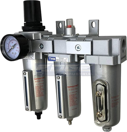 3 STAGE, HEAVY DUTY INDUSTRIAL GRADE FILTER REGULATOR COALESCING DESICCANT DRYER SYSTEM FOR COMPRESSED AIR LINES, METAL BOWLS, GREAT FOR PAINT SPRAY AND PLASMA CUTTER (3/4" NPT, AUTO DRAIN)