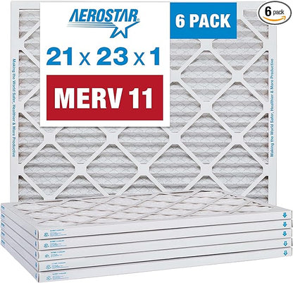Aerostar 21x23x1 MERV 11 Pleated Air Filter, AC Furnace Air Filter, 6 Pack (Actual Size: 20 7/8" x 22 7/8" x 3/4")