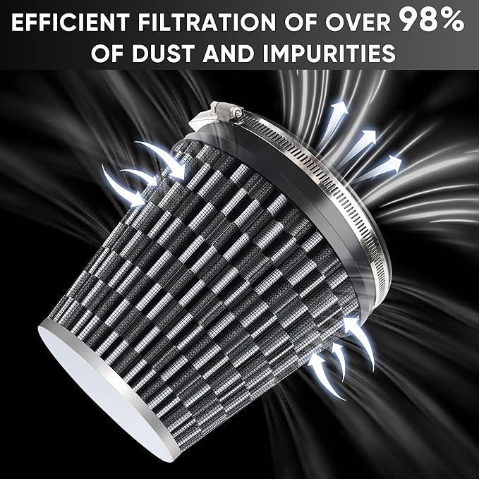 6" 152mm Cold Air Intake Filter Clamp-On Replacement High Flow Inlet Air Filter High Performance Washable Cone Filter 7" Tall Carbon Fiber Pattern