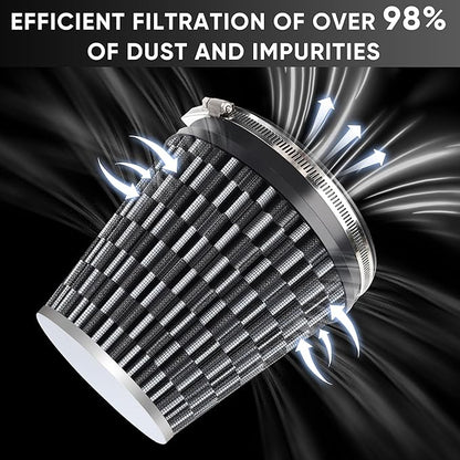 6" 152mm Cold Air Intake Filter Clamp-On Replacement High Flow Inlet Air Filter High Performance Washable Cone Filter 7" Tall Carbon Fiber Pattern
