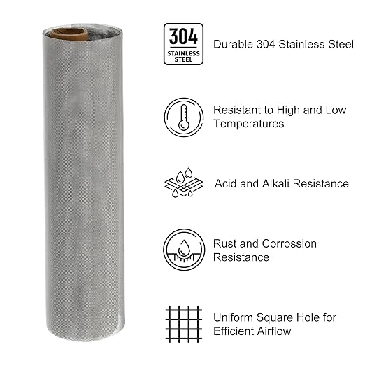 PATIKIL 40" L x 16" W Woven Wire Mesh, 50 Mesh 304 Stainless Steel Air Vent Filter Screen with Gloves for Window Security Vent Cover Filtration Animals Fence