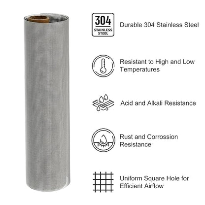 PATIKIL 40" L x 16" W Woven Wire Mesh, 50 Mesh 304 Stainless Steel Air Vent Filter Screen with Gloves for Window Security Vent Cover Filtration Animals Fence